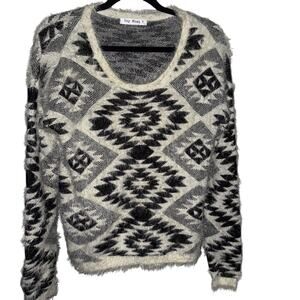 Say What? Aztec Fuzzy Sweater Women’s Medium Soft Cozy Pullover Boho Tribal Knit